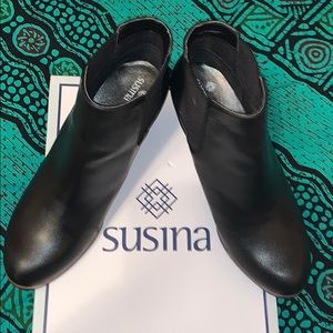 Leather wedge booties